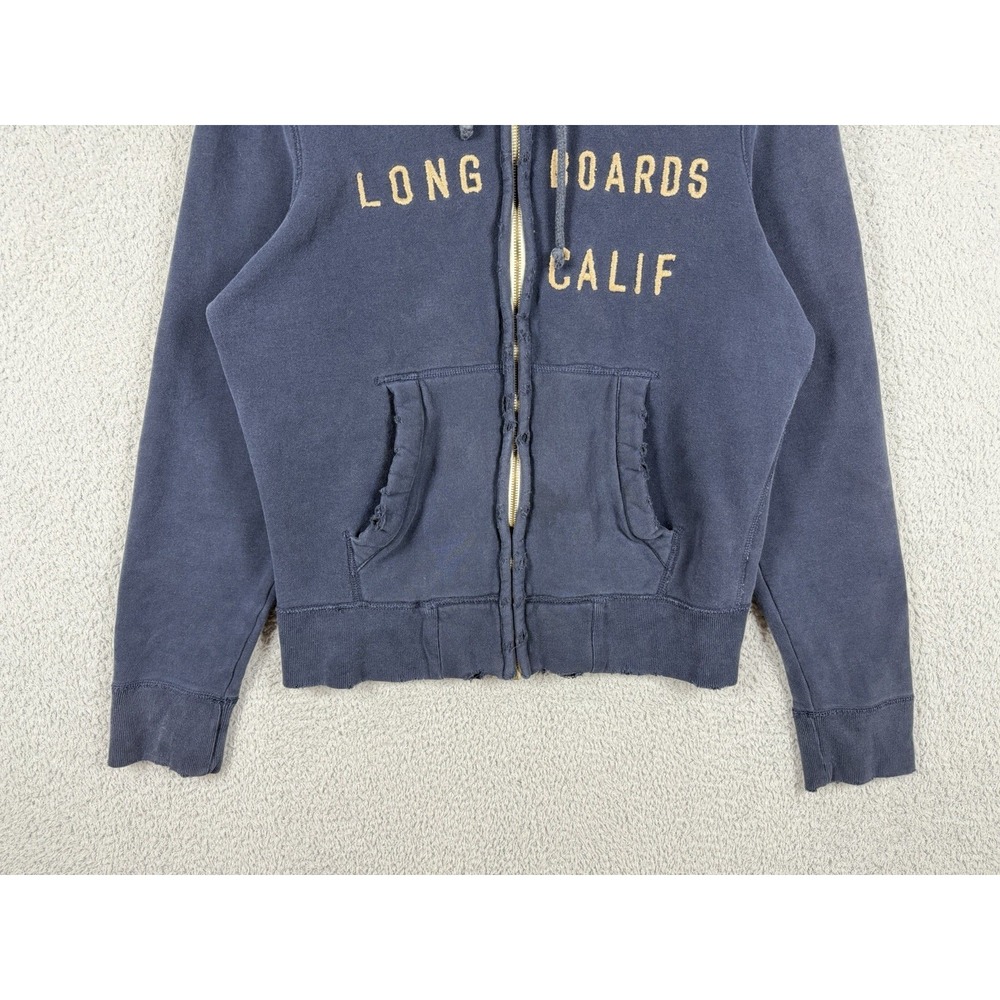 Hollister Hoodie Mens Size L‎ Blue Full Zip Longboards Calif Logo Y2K Distressed - Picture 10 of 14
